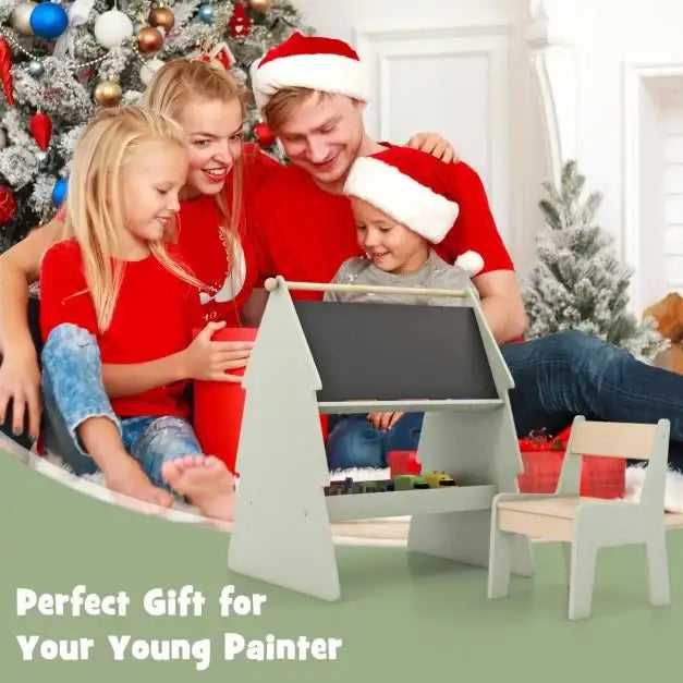 2-in-1 Double-Sided Kids Art Easel - Green | Stool and Paper Roll Holder COSTWAY - Little and Giant Explorers Costway