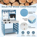 Blue and white double-sided mud kitchen for kids with solid fir wood construction and kitchen accessories.