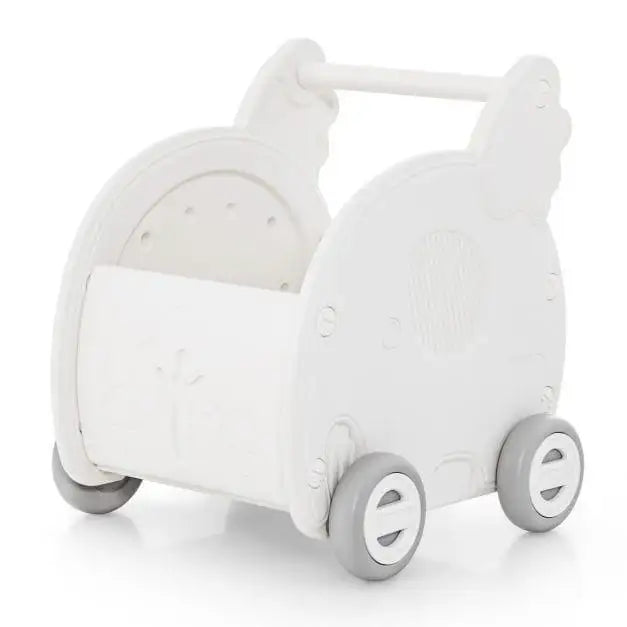 2-in-1 elephant-shaped baby walker and push toy with shopping cart design, white color