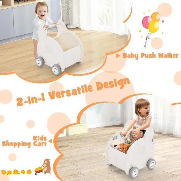 2-in-1 elephant-shaped baby walker and shopping cart for kids, with children playing indoors