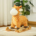 Yellow plush giraffe 2-in-1 rocking horse with wheels in a cozy room on a white rug