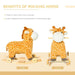 Yellow plush giraffe 2-in-1 rocking horse and glider toy for toddlers, side and front view
