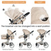 Beige baby stroller with adjustable canopy and bassinet features on a white background