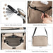 Product features of a travel bag with adjustable handle, backrest, ventilation net window, and separable storage bag.