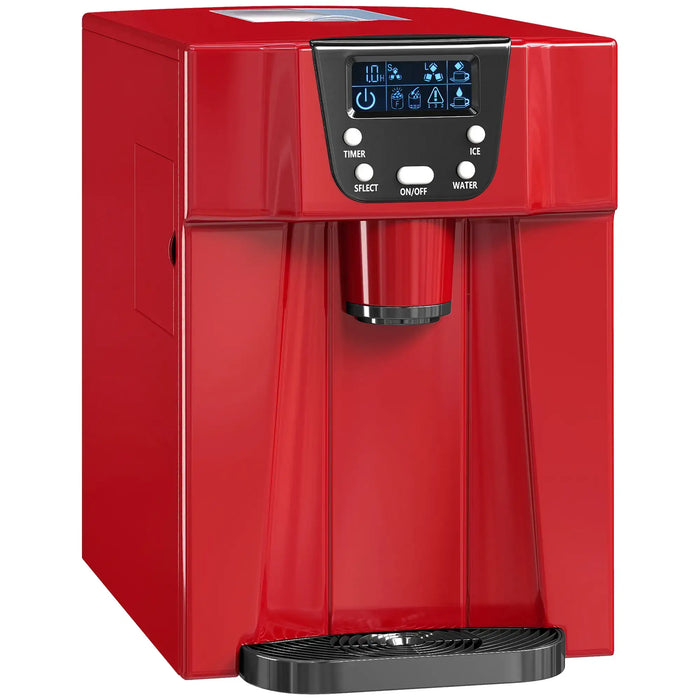 Red ice and water machine with digital display on a white background