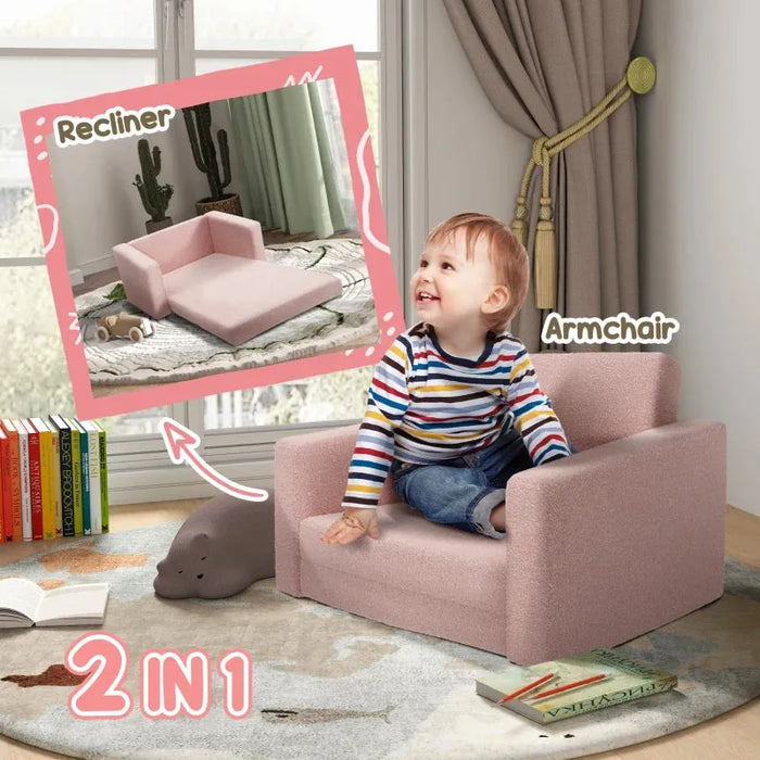 2-in-1 Kids Armchair Foldable Recliner in Pink - Little and Giant Explorers AIYAPLAY