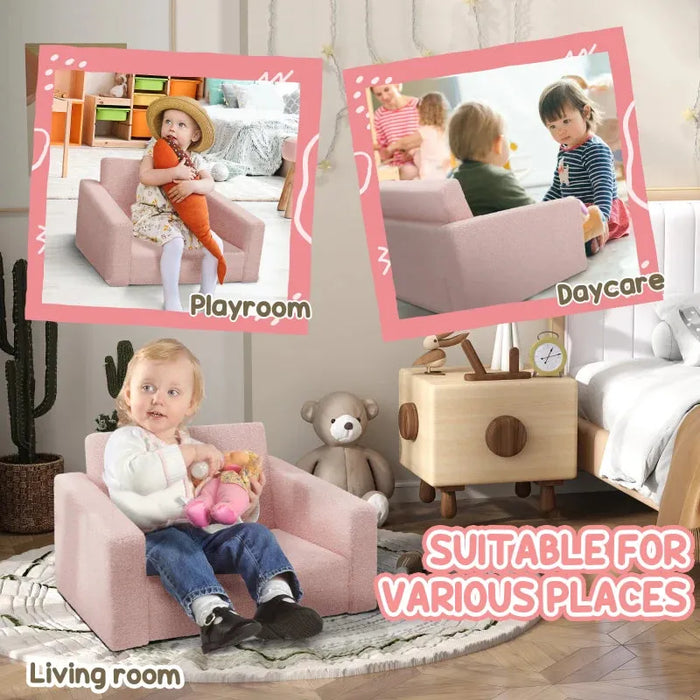 2-in-1 Kids Armchair Foldable Recliner in Pink - Little and Giant Explorers AIYAPLAY