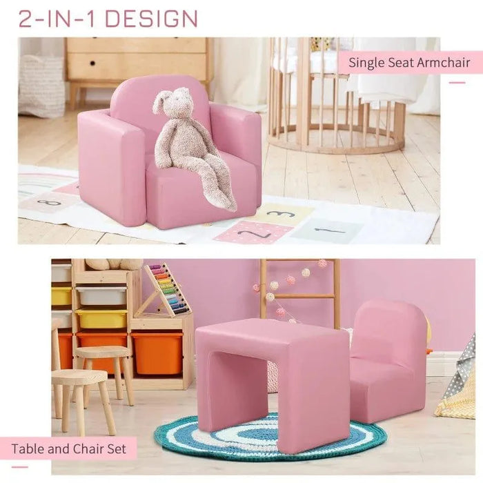 Kids Chair Pink 2-in-1 | Convertible Armchair to Table Chair - Little and Giant Explorers HOMCOM