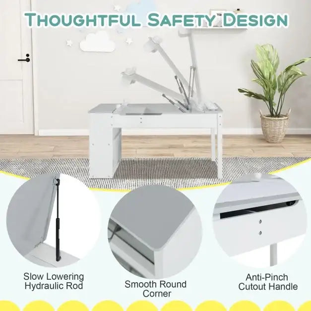 2-in-1 Kids Art Table and Easel Set - Grey | Liftable Tabletop - Hydraulic Rod and Built-In Easel COSTWAY - Little and Giant Explorers Costway