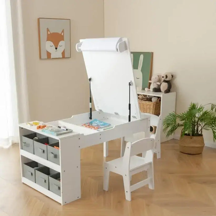 2-in-1 Kids Art Table and Easel Set | Liftable Tabletop with Hydraulic Rod and Built-In Easel - Little and Giant Explorers Costway