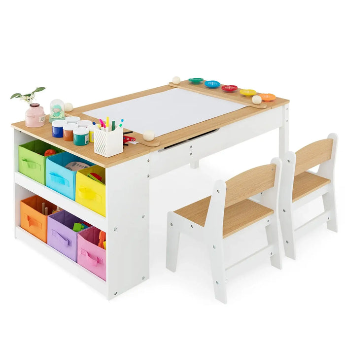 2-in-1 Kids Art Table and Easel Set | Liftable Tabletop with Hydraulic Rod and Built-In Easel - Little and Giant Explorers Costway