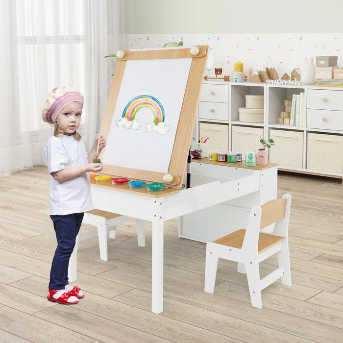 2-in-1 Kids Art Table and Easel Set | Liftable Tabletop with Hydraulic Rod and Built-In Easel - Little and Giant Explorers Costway