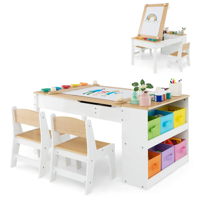 2-in-1 Kids Art Table and Easel Set | Liftable Tabletop with Hydraulic Rod and Built-In Easel - Little and Giant Explorers Costway