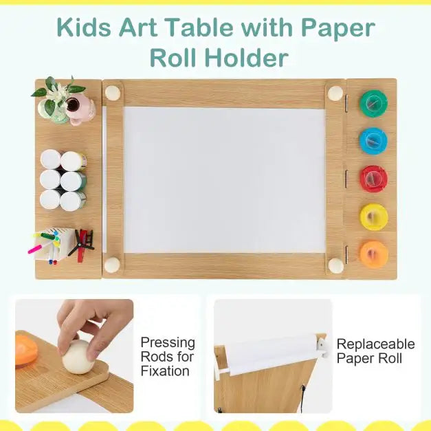 2-in-1 Kids Art Table and Easel Set | Liftable Tabletop with Hydraulic Rod and Built-In Easel - Little and Giant Explorers Costway