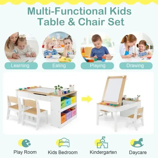 2-in-1 Kids Art Table and Easel Set | Liftable Tabletop with Hydraulic Rod and Built-In Easel - Little and Giant Explorers Costway