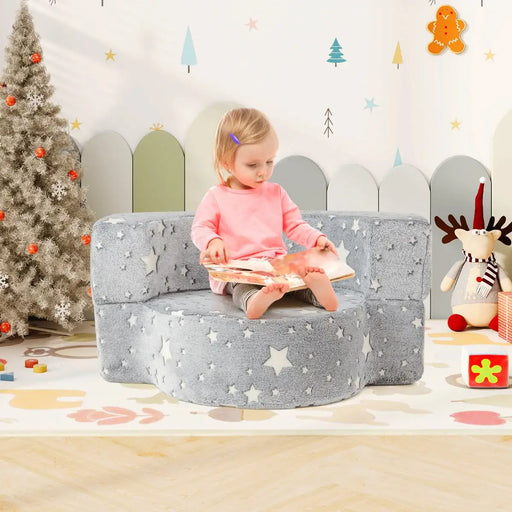 2-in-1 Kids Convertible Sofa – Grey Glow-in-the-Dark | Foldable Cushion Seat COSTWAY - Little and Giant Explorers Costway