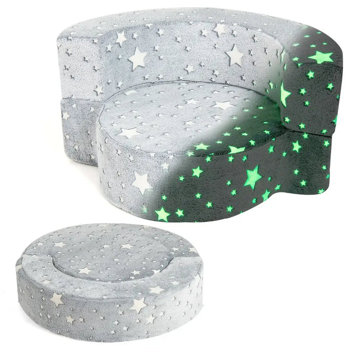 2-in-1 Kids Convertible Sofa – Grey Glow-in-the-Dark | Foldable Cushion Seat COSTWAY - Little and Giant Explorers Costway