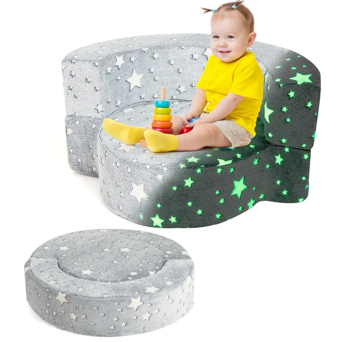 2-in-1 Kids Convertible Sofa – Grey Glow-in-the-Dark | Foldable Cushion Seat COSTWAY - Little and Giant Explorers Costway