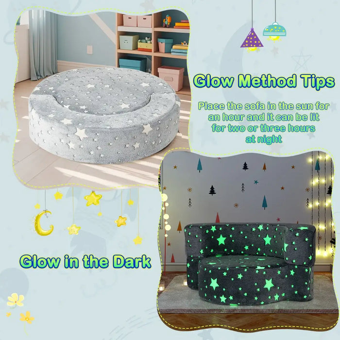 2-in-1 Kids Convertible Sofa – Grey Glow-in-the-Dark | Foldable Cushion Seat COSTWAY - Little and Giant Explorers Costway