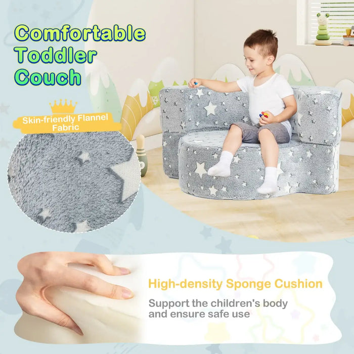 2-in-1 Kids Convertible Sofa – Grey Glow-in-the-Dark | Foldable Cushion Seat COSTWAY - Little and Giant Explorers Costway