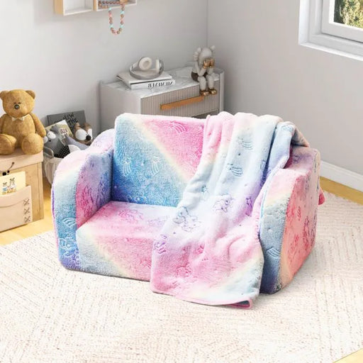 2-in-1 Kids Flip-Out Sofa with Blanket – Pink Glow in the Dark | Fold Out Couch and Lounge COSTWAY - Little and Giant Explorers Costway