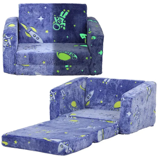 2-in-1 Kids Folding Bed Armchair with Glow in The Dark Cosmic Design - Little and Giant Explorers AIYAPLAY