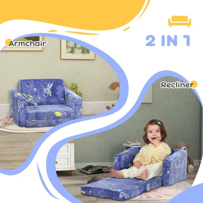 2-in-1 Kids Folding Bed Armchair with Glow in The Dark Cosmic Design - Little and Giant Explorers AIYAPLAY