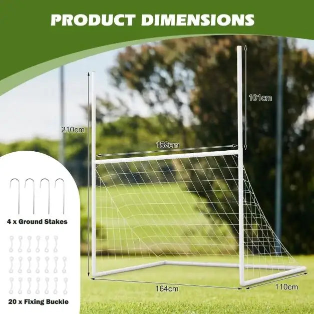 2-in-1 Kids Football Goal with Ground Stakes and Bungee Ropes - Little and Giant Explorers Costway