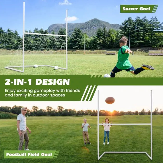 2-in-1 Kids Football Goal with Ground Stakes and Bungee Ropes - Little and Giant Explorers Costway