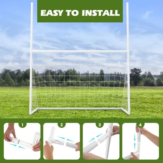 2-in-1 Kids Football Goal with Ground Stakes and Bungee Ropes - Little and Giant Explorers Costway