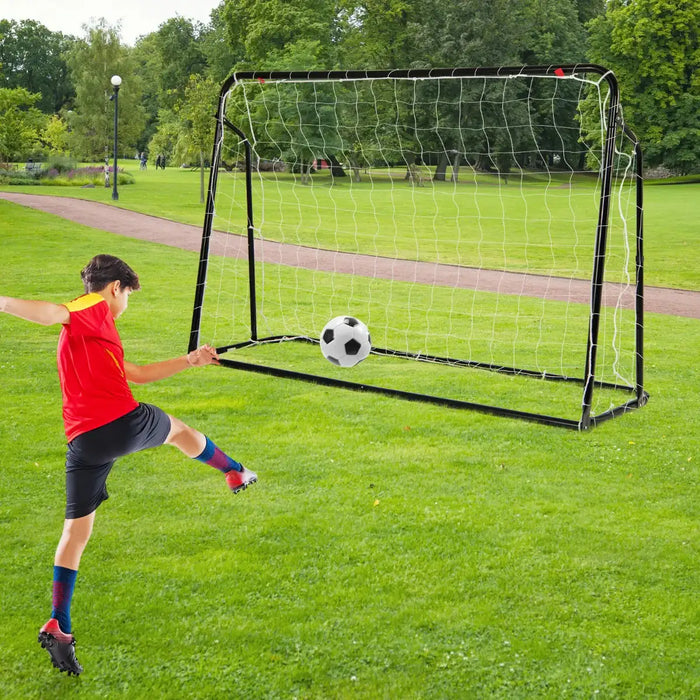 2-in-1 Kids Football Goal and Rebound Net - Black 187x122.5cm | Adjustable 5-Angle Frame COSTWAY - Little and Giant Explorers Costway
