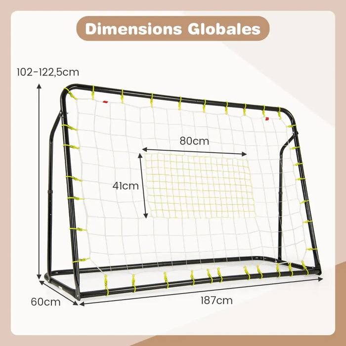 2-in-1 Kids Football Goal and Rebound Net - Black 187x122.5cm | Adjustable 5-Angle Frame COSTWAY - Little and Giant Explorers Costway