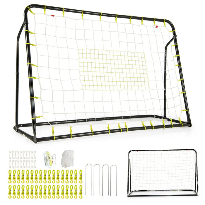 2-in-1 Kids Football Goal and Rebound Net - Black 187x122.5cm | Adjustable 5-Angle Frame COSTWAY - Little and Giant Explorers Costway