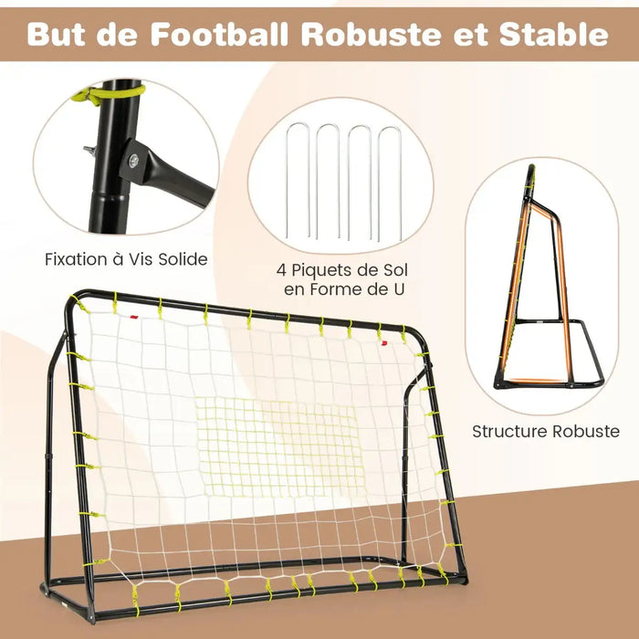2-in-1 Kids Football Goal and Rebound Net - Black 187x122.5cm | Adjustable 5-Angle Frame COSTWAY - Little and Giant Explorers Costway