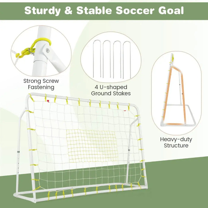 2-in-1 Kids Football Goal and Rebound Net - White 187x122.5cm | Adjustable 5-Angle Frame COSTWAY - Little and Giant Explorers Costway