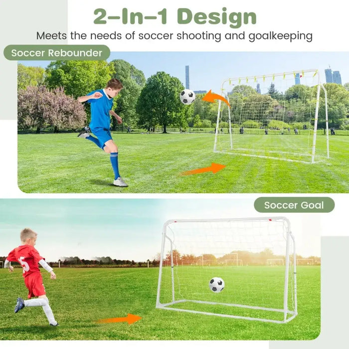 2-in-1 Kids Football Goal and Rebound Net - White 187x122.5cm | Adjustable 5-Angle Frame COSTWAY - Little and Giant Explorers Costway