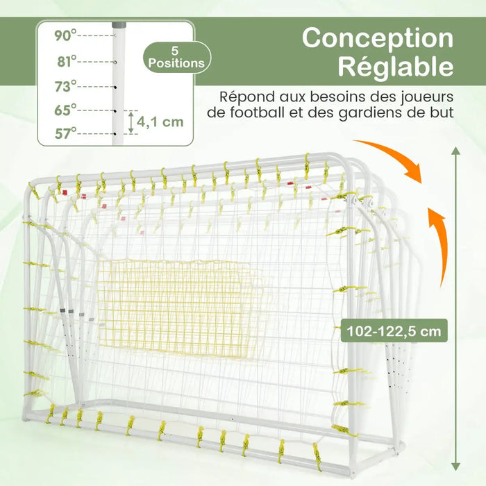 2-in-1 Kids Football Goal and Rebound Net - White 187x122.5cm | Adjustable 5-Angle Frame COSTWAY - Little and Giant Explorers Costway
