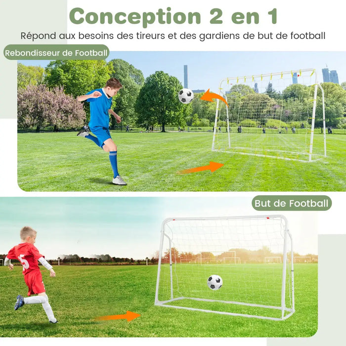 2-in-1 Kids Football Goal and Rebound Net - White 187x122.5cm | Adjustable 5-Angle Frame COSTWAY - Little and Giant Explorers Costway