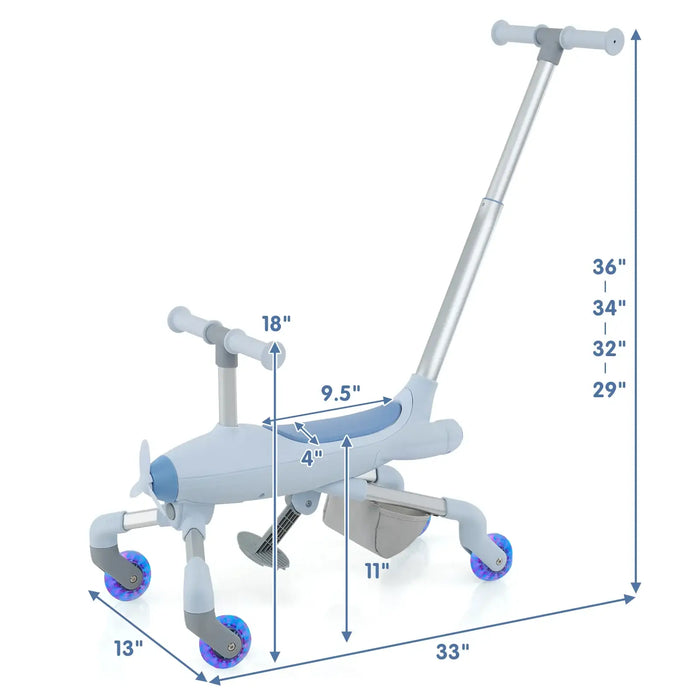 2-in-1 Kids Push Car – Blue Plane-Themed Ride-On | Adjustable Parent Handle COSTWAY - Little and Giant Explorers Costway