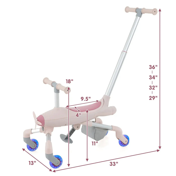 2-in-1 Kids Push Car – Pink Plane-Themed Ride-On | Adjustable Parent Handle COSTWAY - Little and Giant Explorers Costway