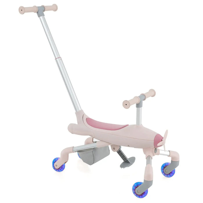 2-in-1 Kids Push Car – Pink Plane-Themed Ride-On | Adjustable Parent Handle COSTWAY - Little and Giant Explorers Costway