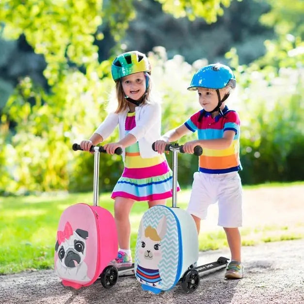 2-In-1 Kids Scooter Suitcase with LED Wheels in Light Blue - Little and Giant Explorers Costway