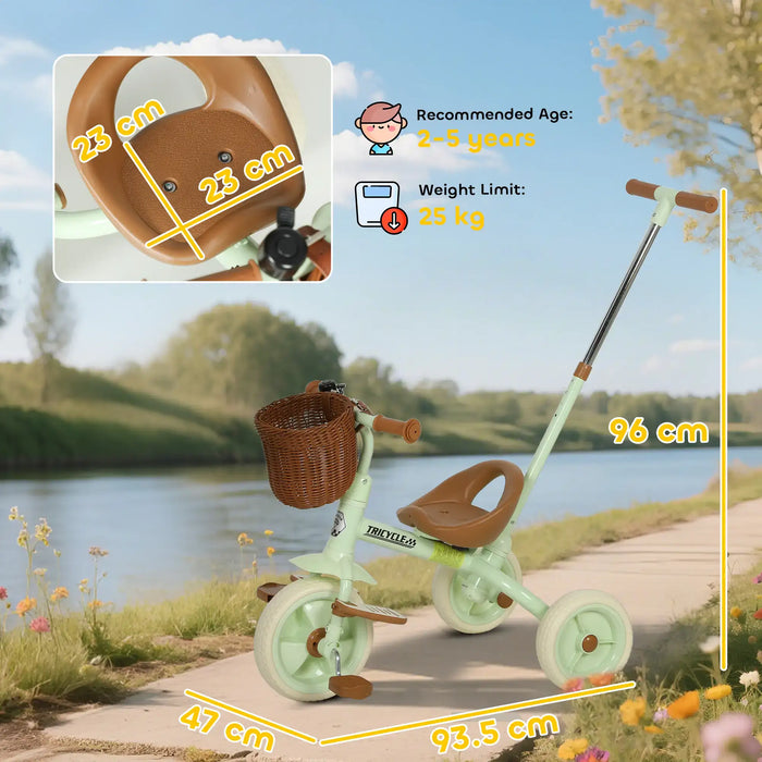 2-in-1 Kids Tricycle – Green and Brown Toddler Trike | Push Handle and Wicker Basket AIYAPLAY - Little and Giant Explorers AIYAPLAY