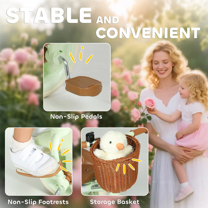 2-in-1 Kids Tricycle – Green and Brown Toddler Trike | Push Handle and Wicker Basket AIYAPLAY - Little and Giant Explorers AIYAPLAY