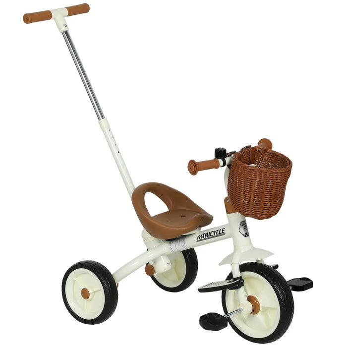 2-in-1 Kids Tricycle – White and Brown Toddler Trike | Push Handle and Wicker Basket AIYAPLAY - Little and Giant Explorers AIYAPLAY