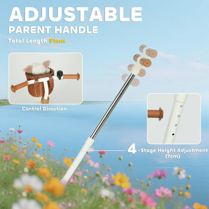 2-in-1 Kids Tricycle – White and Brown Toddler Trike | Push Handle and Wicker Basket AIYAPLAY - Little and Giant Explorers AIYAPLAY