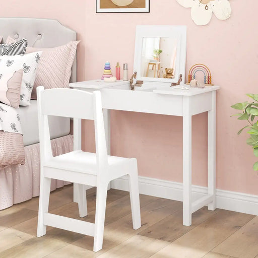 2-in-1 Kids Vanity Activity Table – White | 2-in-1 Flip Mirror Desk with Chair COSTWAY - Little and Giant Explorers Costway