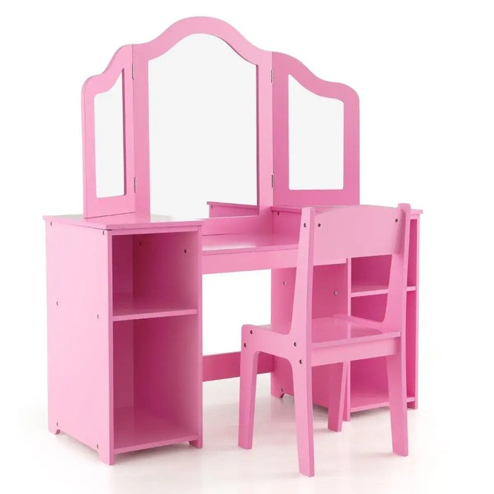 2-in-1 Kids Vanity Table and Chair Set – Pink | Removable Mirror Dressing Table COSTWAY - Little and Giant Explorers Costway