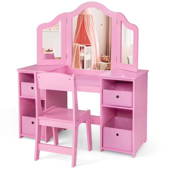 2-in-1 Kids Vanity Table and Chair Set – Pink | Removable Mirror Dressing Table COSTWAY - Little and Giant Explorers Costway