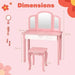 2-in-1 Kids Vanity Table – Pink | Princess Makeup Dressing Desk and Stool Set COSTWAY - Little and Giant Explorers Costway